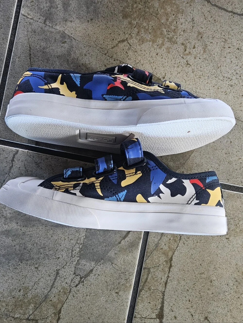 Converse Kids Velcro Sneakers with Red, Yellow & Blue Sharks